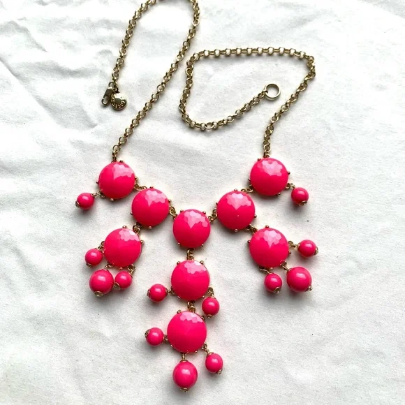 J. Crew Hot Pink Gold Tone Dangle Necklace - Picture 2 of 5
